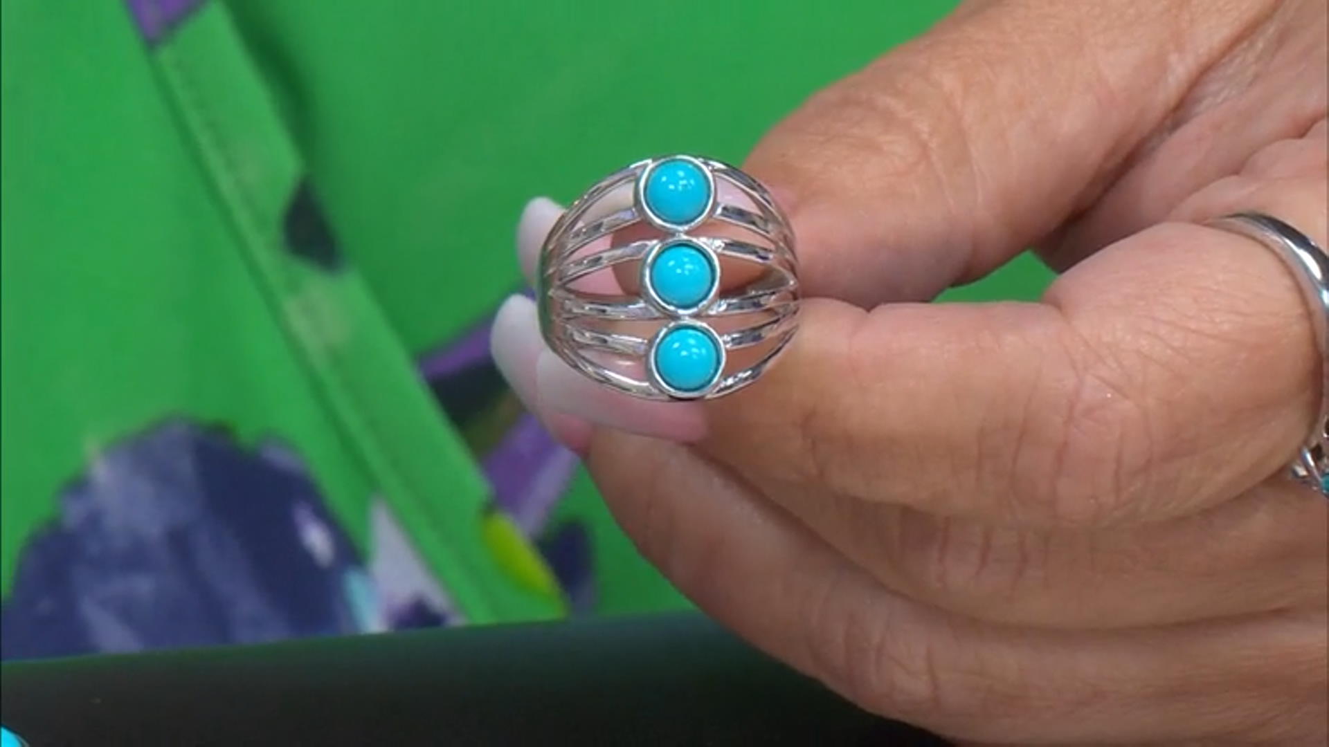 Blue Sleeping Beauty Turquoise Rhodium Over Sterling Silver Ring Video Thumbnail