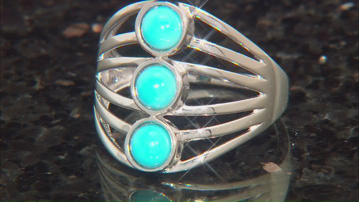 Blue Sleeping Beauty Turquoise Rhodium Over Sterling Silver Ring Video Thumbnail