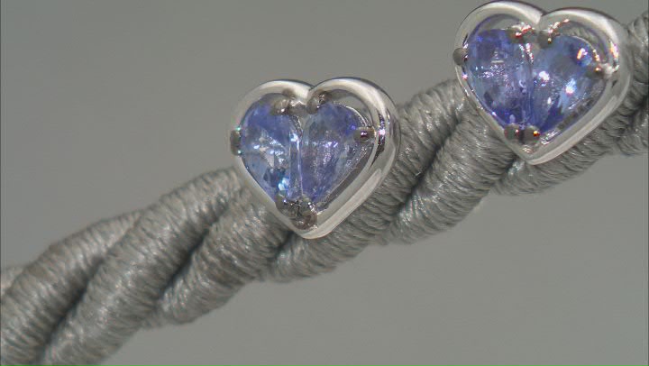 Blue Tanzanite Rhodium Over Sterling Silver Heart Earrings 0.72ctw Video Thumbnail