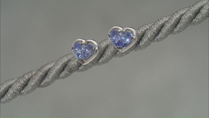 Blue Tanzanite Rhodium Over Sterling Silver Heart Earrings 0.72ctw Video Thumbnail