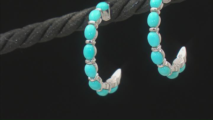 Blue Sleeping Beauty Turquoise Rhodium Over Sterling Silver Hoop Earrings Video Thumbnail