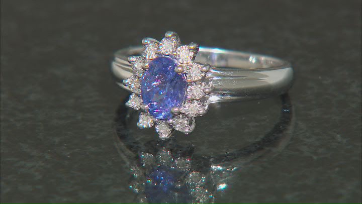 Blue Tanzanite with White Diamond Accent Rhodium Over Sterling Silver Ring 0.72ctw Video Thumbnail