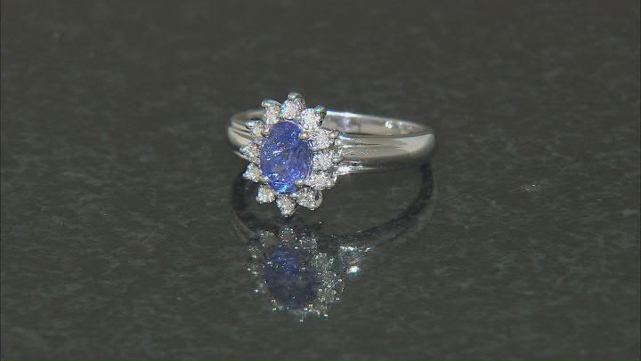 Blue Tanzanite with White Diamond Accent Rhodium Over Sterling Silver Ring 0.72ctw Video Thumbnail