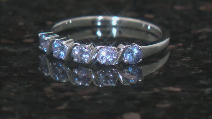Blue Tanzanite Rhodium Over Sterling Silver Ring 0.57ctw Video Thumbnail
