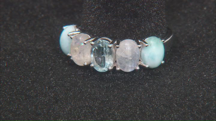 Sky Blue Topaz, Larimar, and Moonstone Rhodium Over Sterling Silver Ring 0.80ct Video Thumbnail