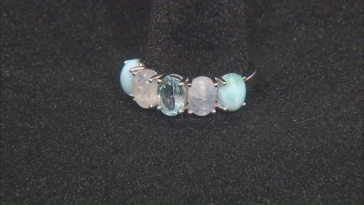 Sky Blue Topaz, Larimar, and Moonstone Rhodium Over Sterling Silver Ring 0.80ct Video Thumbnail