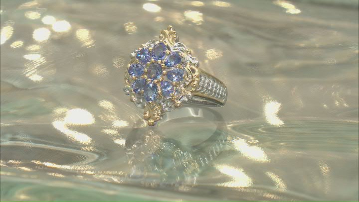 Blue Tanzanite Rhodium And 18k Yellow Gold Over Sterling Silver Two-Tone Ring 1.36ctw Video Thumbnail