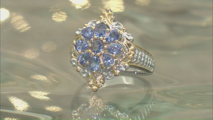 Blue Tanzanite Rhodium And 18k Yellow Gold Over Sterling Silver Two-Tone Ring 1.36ctw Video Thumbnail