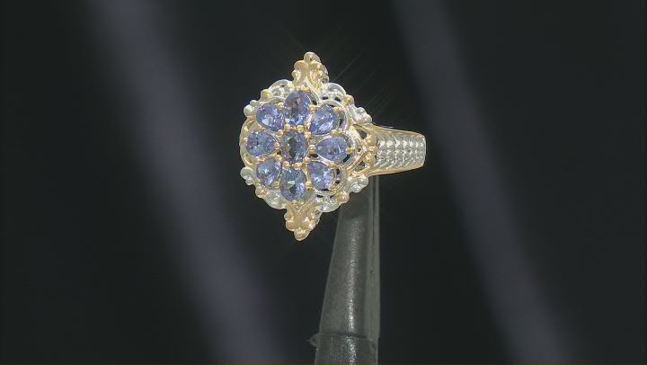 Blue Tanzanite Rhodium And 18k Yellow Gold Over Sterling Silver Two-Tone Ring 1.36ctw Video Thumbnail