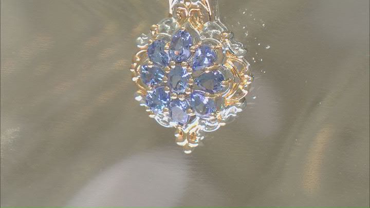 Blue Tanzanite Rhodium And 18k Yellow Gold Over Sterling Silver Pendant with Chain 1.36ctw Video Thumbnail