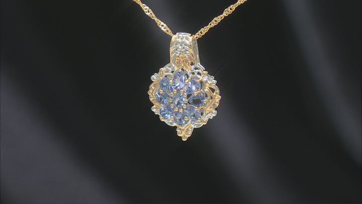 Blue Tanzanite Rhodium And 18k Yellow Gold Over Sterling Silver Pendant with Chain 1.36ctw Video Thumbnail