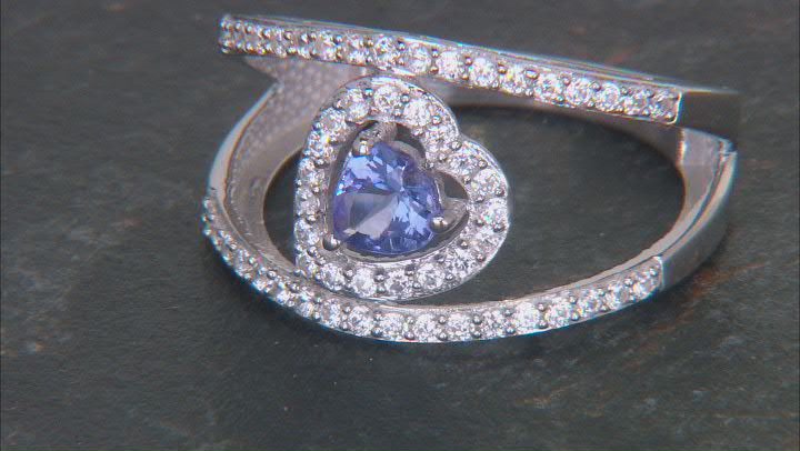 Blue Tanzanite Rhodium Over Sterling Silver Ring 1.16ctw Video Thumbnail