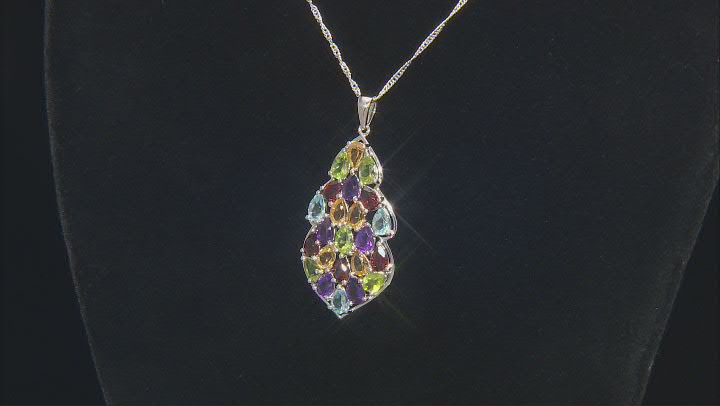 Multi-Stone Rhodium Over Sterling Silver Pendant with Chain 8.69ctw Video Thumbnail