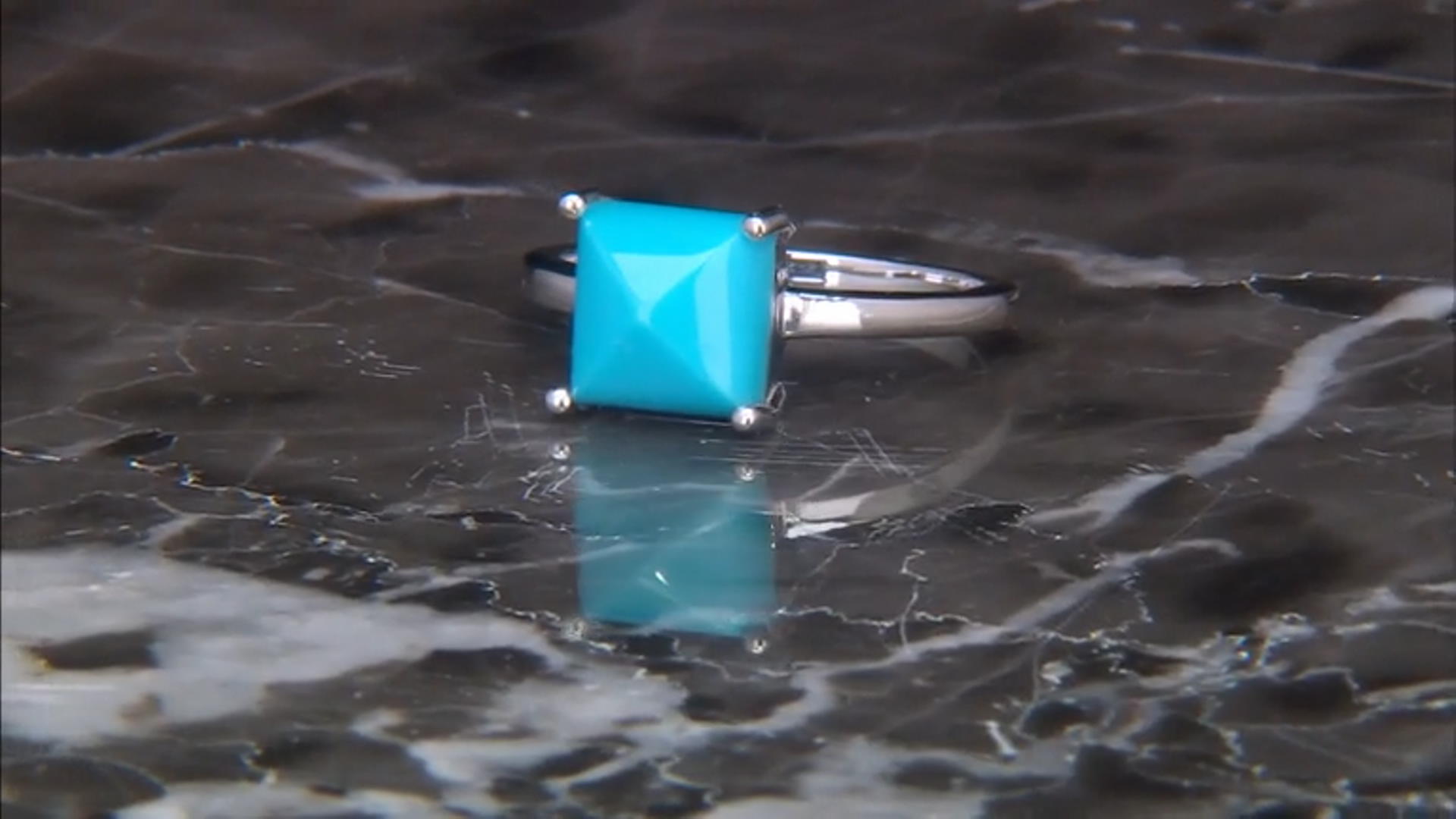 Blue Sleeping Beauty Turquoise Rhodium Over Sterling Silver Ring Video Thumbnail