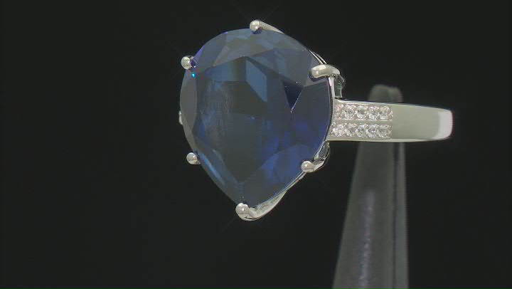 Blue Lab Created Sapphire Platinum Over Sterling Silver Ring 10.89ctw Video Thumbnail