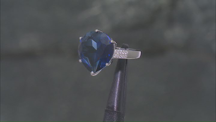 Blue Lab Created Sapphire Platinum Over Sterling Silver Ring 10.89ctw Video Thumbnail