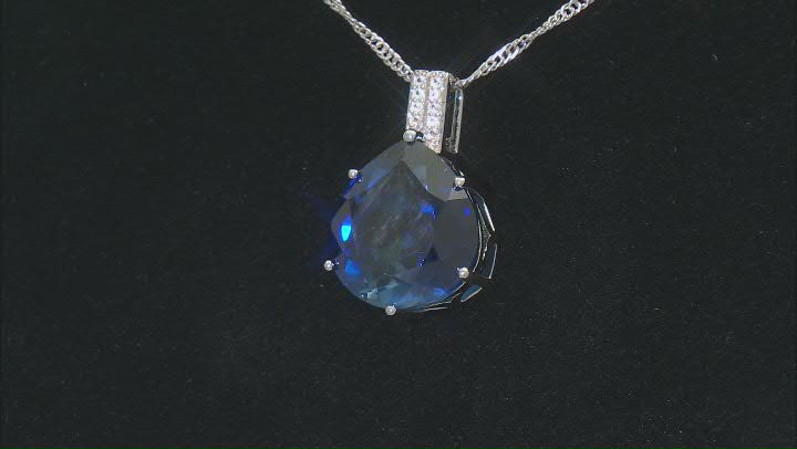 Blue Lab Created Sapphire Platinum Over Sterling Silver Pendant with Chain 10.86ctw Video Thumbnail