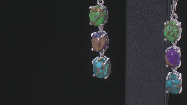 Multi-Color Turquoise Rhodium Over Sterling Silver Earrings Video Thumbnail