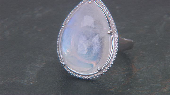 White Rainbow Moonstone Rhodium Over Sterling Silver Ring Video Thumbnail