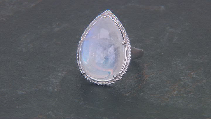 White Rainbow Moonstone Rhodium Over Sterling Silver Ring Video Thumbnail