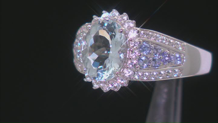 Blue Aquamarine Platinum Over Sterling Silver Ring 2.15ctw Video Thumbnail