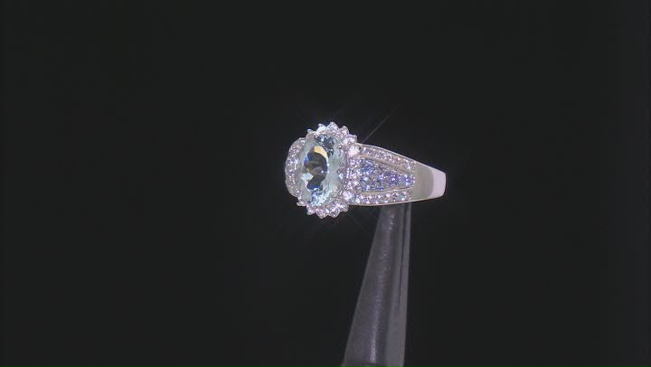 Blue Aquamarine Platinum Over Sterling Silver Ring 2.15ctw Video Thumbnail