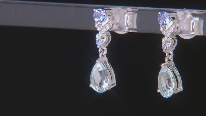 Blue Aquamarine Platinum Over Sterling Silver Earrings 1.99ctw Video Thumbnail