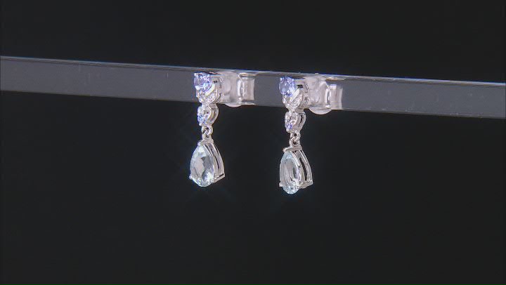 Blue Aquamarine Platinum Over Sterling Silver Earrings 1.99ctw Video Thumbnail