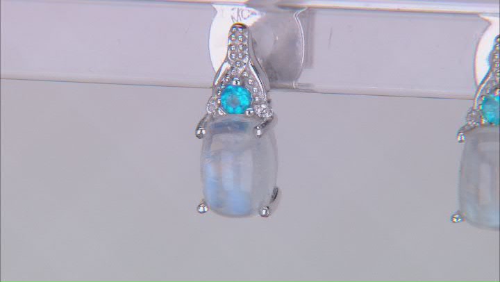 Rainbow Moonstone Rhodium Over Sterling Silver Earrings 0.07ctw Video Thumbnail