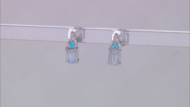 Rainbow Moonstone Rhodium Over Sterling Silver Earrings 0.07ctw Video Thumbnail