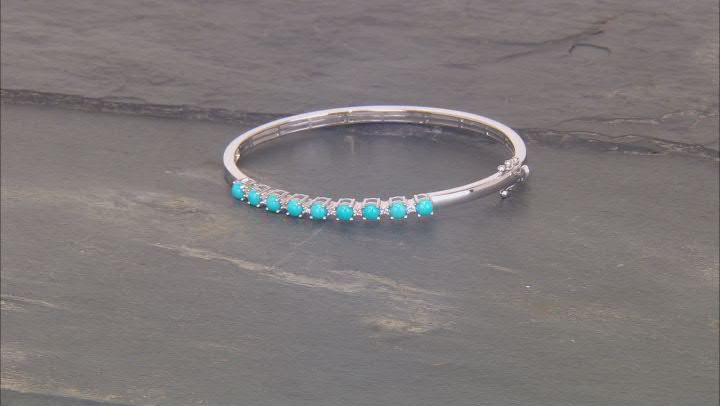 Sleeping Beauty Turquoise With White Zircon Platinum Over Sterling Silver Bangle Bracelet 0.14ctw Video Thumbnail