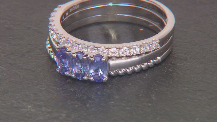 Blue Tanzanite Platinum Over Sterling Silver Set of 3 Rings 0.89ctw Video Thumbnail