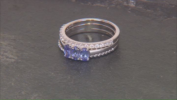 Blue Tanzanite Platinum Over Sterling Silver Set of 3 Rings 0.89ctw Video Thumbnail