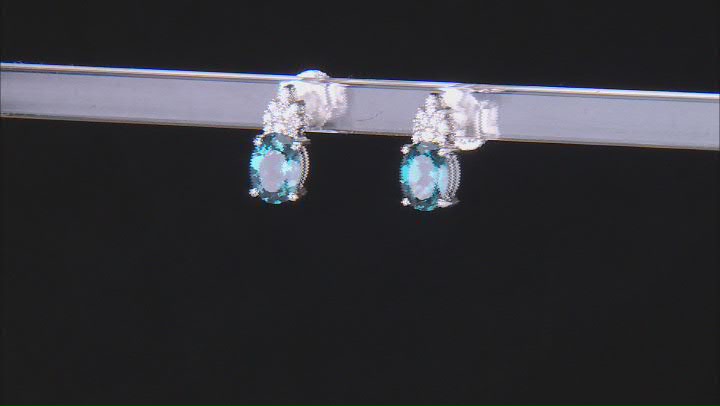 Teal Lab Created Spinel Rhodium Over Sterling Silver Earrings 2.72ctw Video Thumbnail