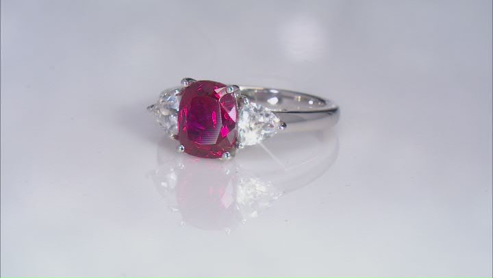 Red Lab Created Ruby Rhodium Over Sterling Silver Ring 2.55ctw Video Thumbnail
