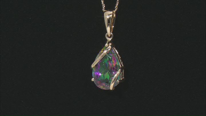 Green Mystic Topaz® 10k Yellow Gold Pendant With 18" Rope Chain 4.85ct Video Thumbnail