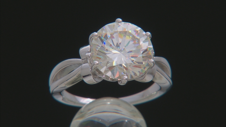 White Strontium Titanate Rhodium Over Sterling Silver Solitaire Ring 4.77ct Video Thumbnail