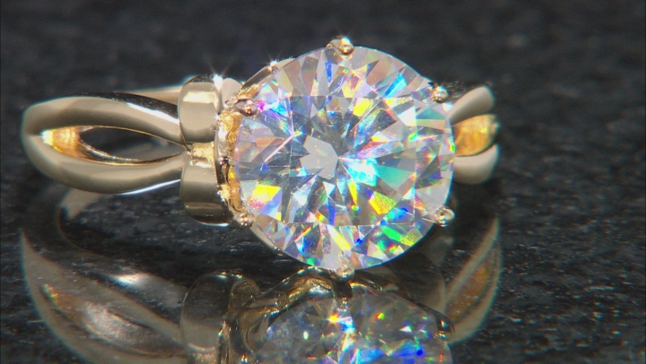 STRONTIUM TITANATE 18K YELLOW GOLD OVER STERLING SILVER SOLITAIRE RING 4.77ct. Video Thumbnail
