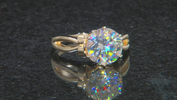 STRONTIUM TITANATE 18K YELLOW GOLD OVER STERLING SILVER SOLITAIRE RING 4.77ct. Video Thumbnail