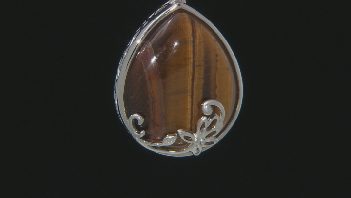 Brown tiger's eye rhodium over sterling silver enhancer with chain Video Thumbnail