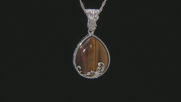 Brown tiger's eye rhodium over sterling silver enhancer with chain Video Thumbnail