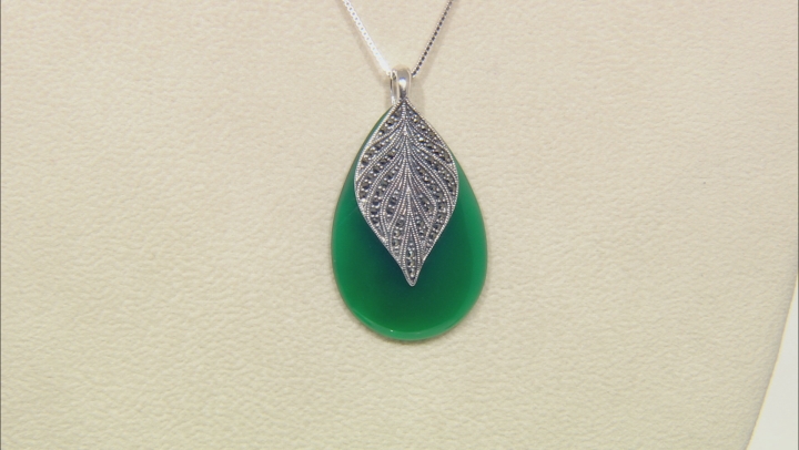 Green onyx rhodium over sterling silver pendant with chain Video Thumbnail