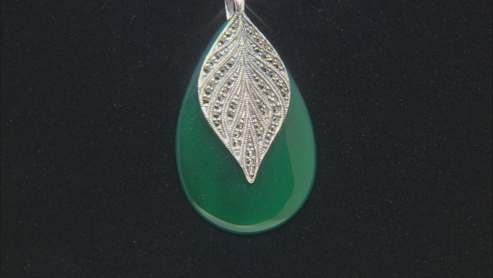 Green onyx rhodium over sterling silver pendant with chain Video Thumbnail