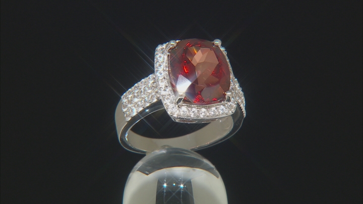 Red labradorite rhodium over silver ring 4.95ctw Video Thumbnail