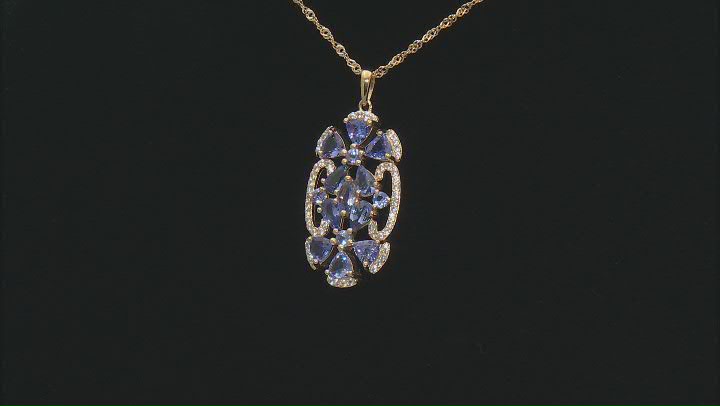 Blue tanzanite 18k yellow gold over silver pendant with chain 4.61ctw Video Thumbnail