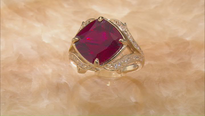 Red Lab Ruby and Lab White Sapphire 18K Yellow Gold Over Sterling Silver Ring 7.21ctw Video Thumbnail