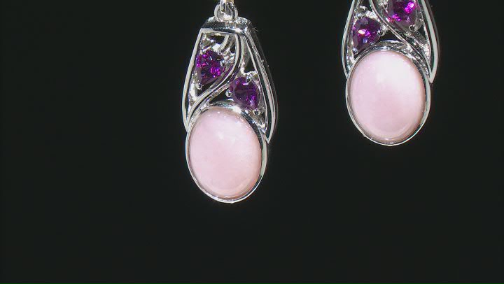 Pink Opal With Rhodolite Rhodium Over Sterling Silver Earrings 0.79ctw Video Thumbnail