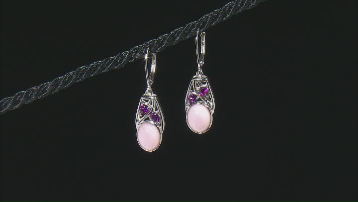 Pink Opal With Rhodolite Rhodium Over Sterling Silver Earrings 0.79ctw Video Thumbnail