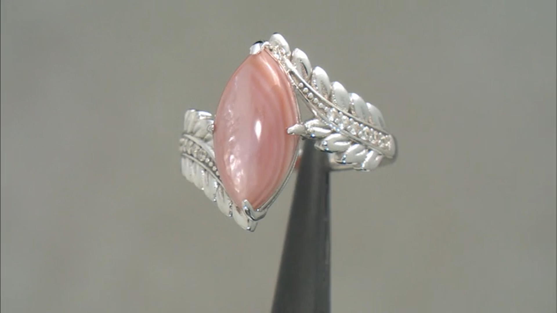 Pink Mother-Of-Pearl Rhodium Over Sterling Silver Ring 0.09ctw Video Thumbnail