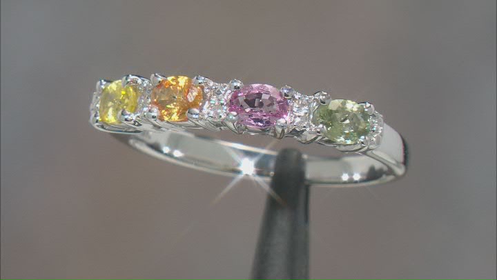 Multi-Color Sapphire Rhodium Over Sterling Silver Ring. 0.86ctw Video Thumbnail